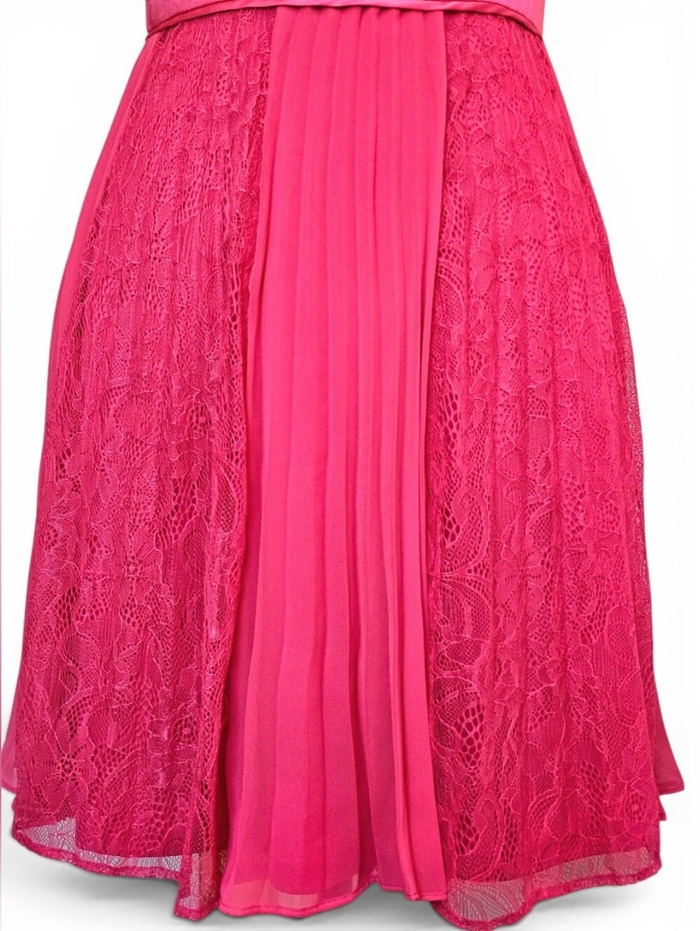 Max Cleo Feminine Hot Pink Lace Pleated Fit & Flare Party Cocktail Dress, Size 2 - Picture 8 of 8